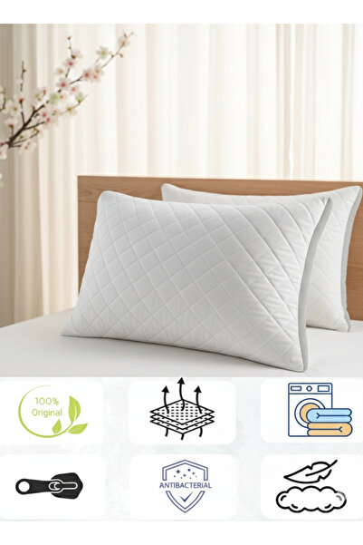 EvimSoft 2 Adet Klimalı Terletmez Yastık 50X70 CM-Beyaz/Açık Gri-Ultra Dolgun...