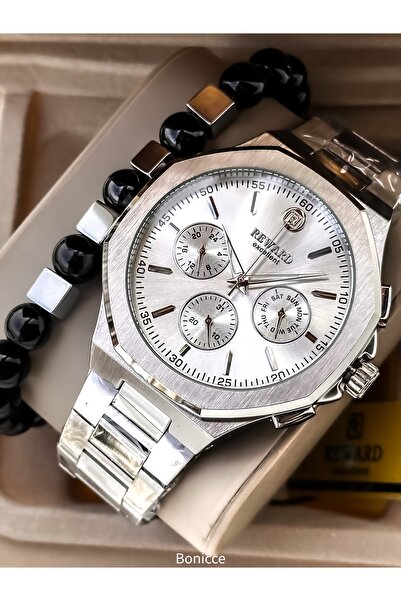 Reward وظائف مجموعة جديدة نشطة ساعة يد رجالية فضية + سوار