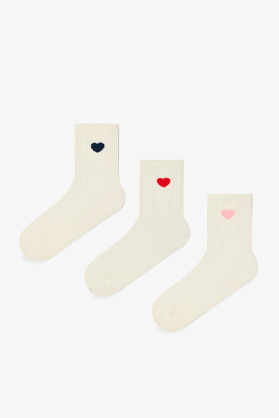 Penti 3 Pairs of Cotton Colorful Heart Patterned Socks