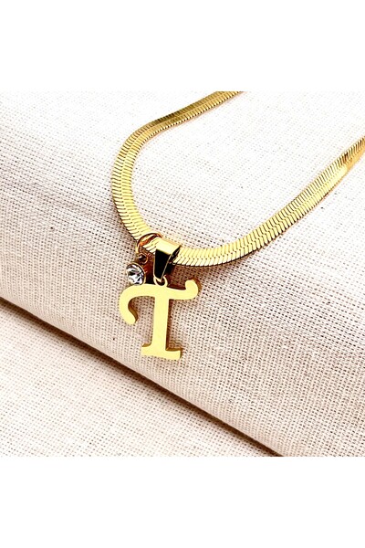 Siya Silver Non-Tarnish Steel Zircon Stone Italian Chain Letter Necklace