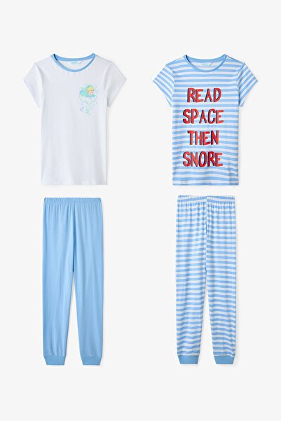 Penti Light Blue Boys' Striped Space 2-Piece Pajama Set