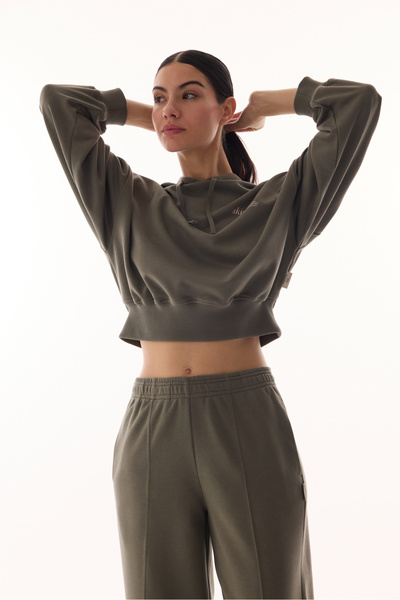 Penti Haki cu glugă Crop Swea tricou