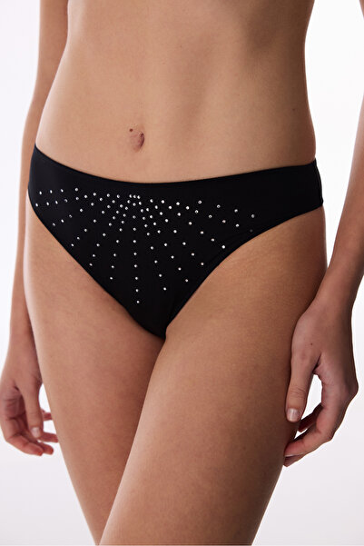 Penti Black Satin Stone Detailed Brazilian Panties