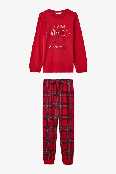 Penti Kırmızı Erkek Çocuk Wishlist Baskılı Uzun Kollu Pamuklu Pijama Takımı