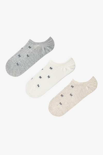 Penti White - Gray Shiny Bowtie 3-Piece Sneaker Socks