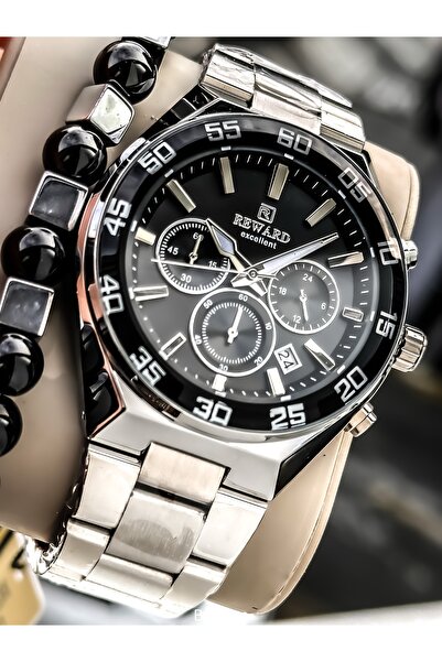 Reward سوار ساعة يد رجالي من الفولاذ الخاص باللون الفضي والأسود، سوار ساعة يد...