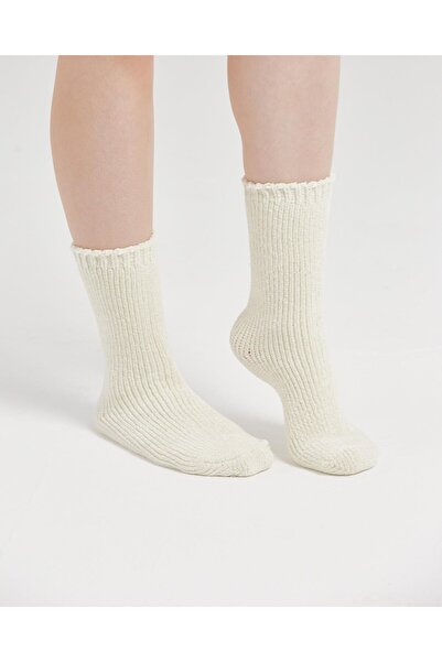 Bolero Kadife Dokulu  Kışlık Ev Çorabı Krem
