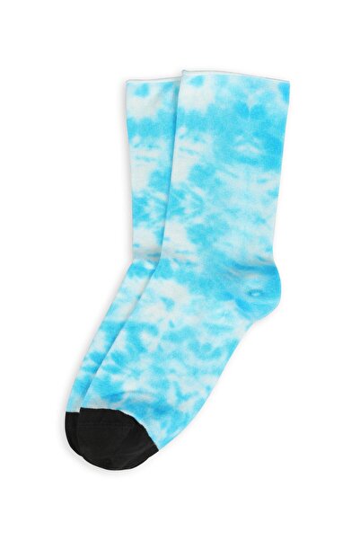 Bolero Kadın Roll Top Lastiksiz Batik Desen Mavi