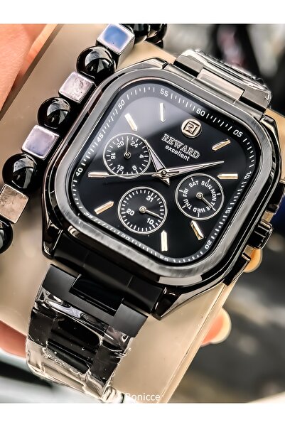 Reward مسبحة سوار مربعة سوداء - مع نظام قفل خاص وحبل فولاذي