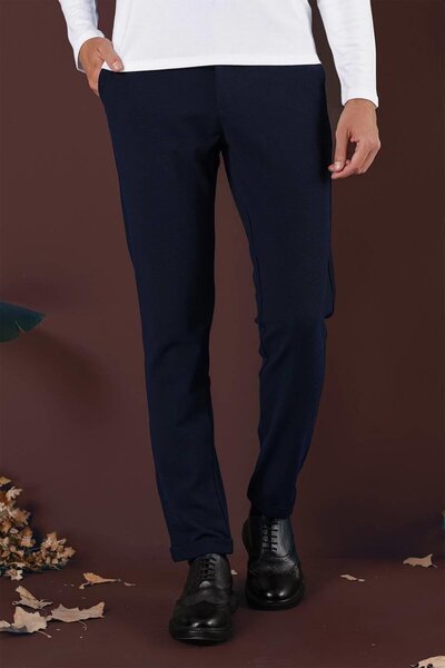 Efor Slim Fit Yan Cepli Dokulu Esnek Casual Lacivert Pantolon P 1139