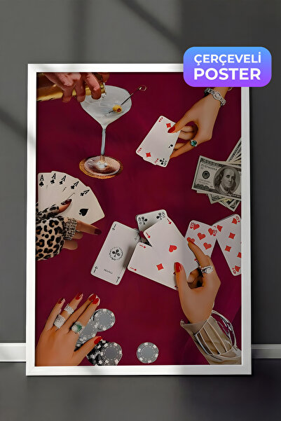 Postifull Slika u belom okviru, vintage karte za igranje, kuhinjska zidna sli...