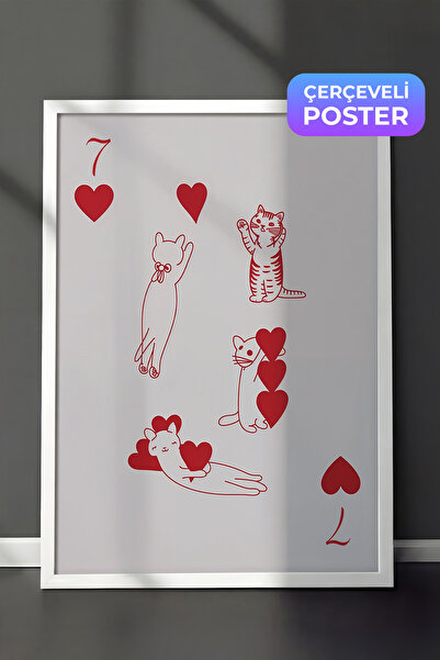 Postifull Slika u belom okviru, crvena | 7 srca sa mačkama, serija Comfort, z...