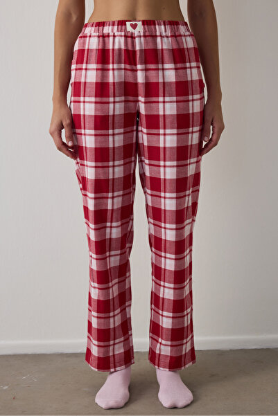 Penti Kırmızı Ekoseli Yılbaşı Pamuklu Pijama Altı