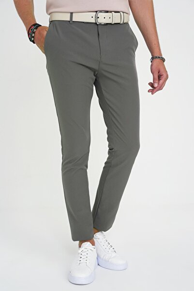 Efor Slim Fit Yan Cepli Esnek Düz Haki Pamuk Pantolon P 1197