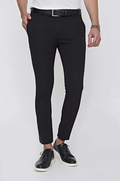 Efor Slim Fit Yan Cepli Esnek Yünlü Siyah Pantolon P 1099
