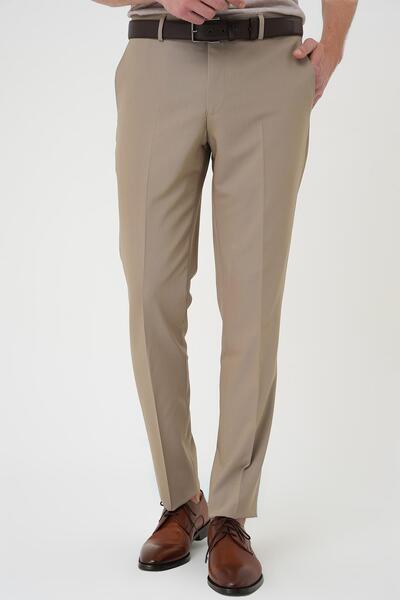 Efor Slim Fit Pilesiz Yün Klasik Koyu Bej Kumaş Pantolon P 1191
