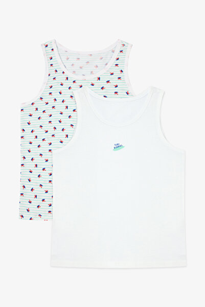 Penti Boy's Surf Buddies Cotton Optical White 2-Piece Undershirt