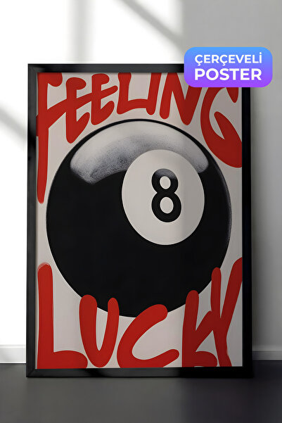 Postifull Siyah Çerçeveli Tablo, Feeling Luck, Comfort Serisi Mutfak Duvar Ta...