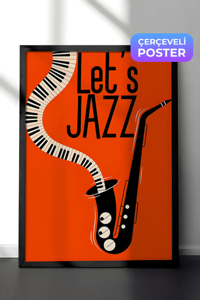 Postifull Pictură cu cadru negru, Let's Jazz - 1, Pictură de perete pentru bu...