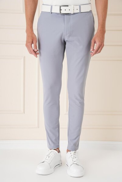 Efor Slim Fit Yan Cepli Düz Esnek Casual Gri Mavi Pantolon P 1144
