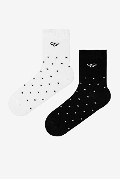 Penti 2 Pairs of Cotton Polka Dot Patterned and Bow Detailed Ruffled Socks
