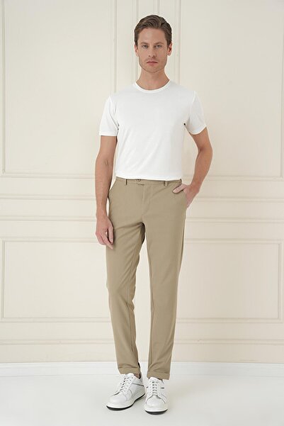 Efor Slim Fit Beli Lastikli Esnek Pamuklu Bej Casual Pantolon P 1171