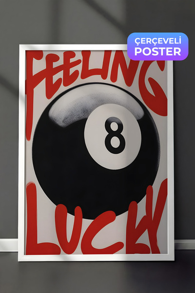 Postifull Beyaz Çerçeveli Tablo, Feeling Luck, Comfort Serisi Mutfak Duvar Ta...