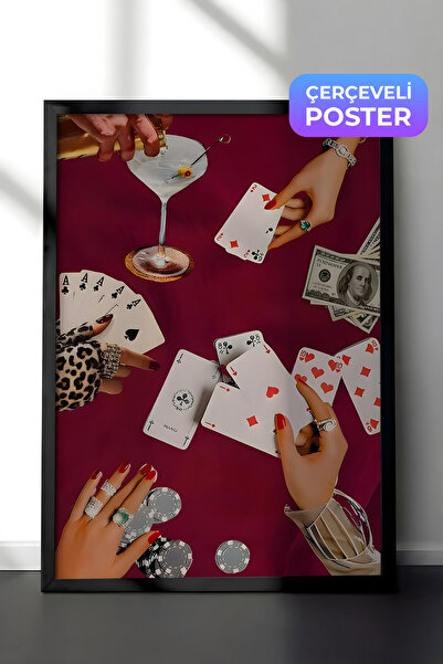 Postifull Siyah Çerçeveli Tablo, Vintage Playing Cards, Comfort Serisi Mutfak...