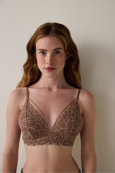 Penti Light Brown Luna Lace Push up Bra Without Underwire