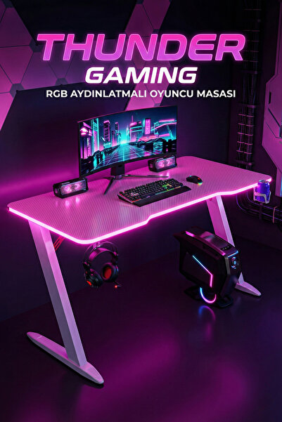 Karr Gaming Thunder 25mm RGB Aydınlatmalı Oyuncu Masası | Pembe Karbon Fiber ...