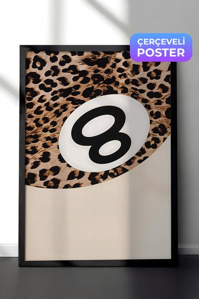 Postifull Siyah Çerçeveli Tablo, 8_Ball Leopard, Comfort Serisi Mutfak Duvar ...
