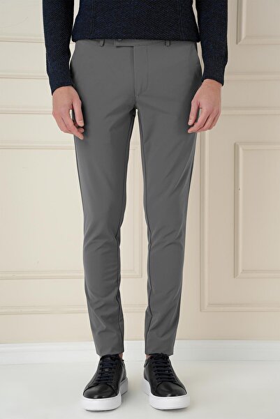 Efor Slim Fit Yan Cepli Düz Esnek Casual Füme Pantolon P 1144
