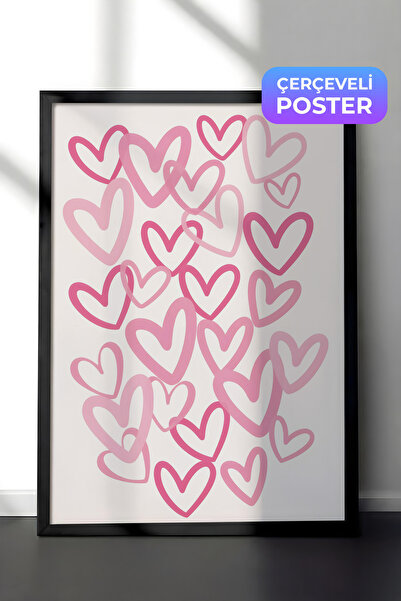 Postifull Slika u crnom okviru, roze srca, serija komfora, zidna slika za kuh...