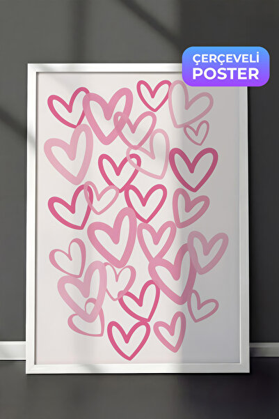 Postifull Slika u beloj ramu, roze srca, serija komfora, zidna slika za kuhin...