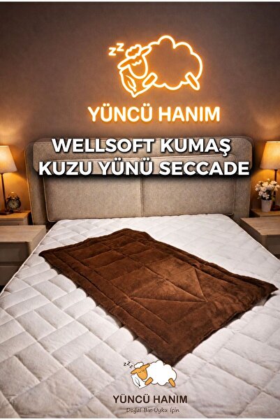 Yüncü Hanım سجادة صلاة مبطنة بالصوف 100%، لون بني، سطح ويلسوفت، مقاس 70 × 110 سم