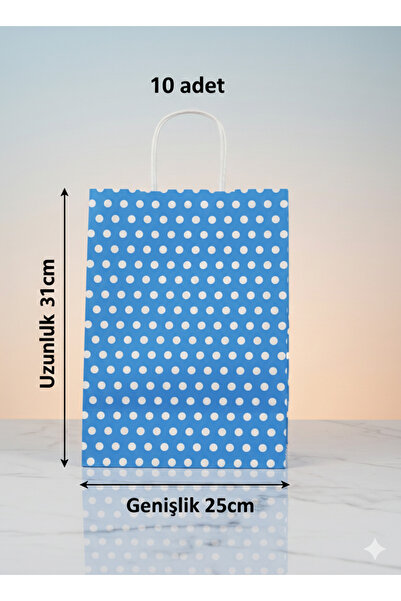 Blue Spotted Kraft Bag 25x31 Cm 10 Pieces Gift Bag ,Gift Package ,Polka Dot Kraft Paper Bag
