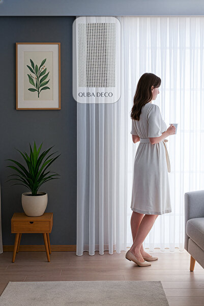 QUBA DECO Natural Şık Dökümlü Gramajlı Tül Perde Kırışmaz Salon Oturma Odası ...