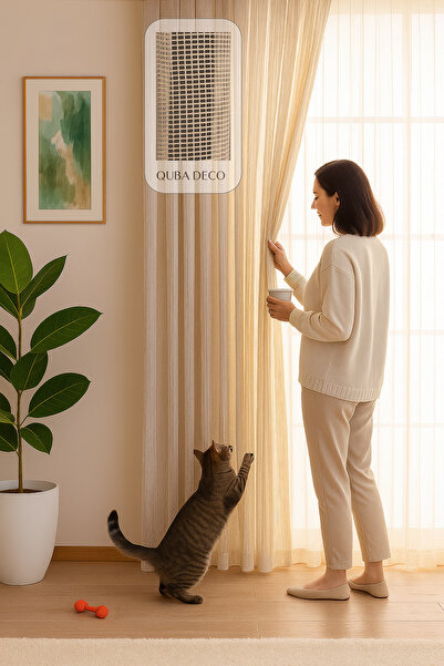 QUBA DECO Dökümlü Dayanıklı Dekoratif Gramajlı Tül Perde Pile Mutfak Salon Ya...