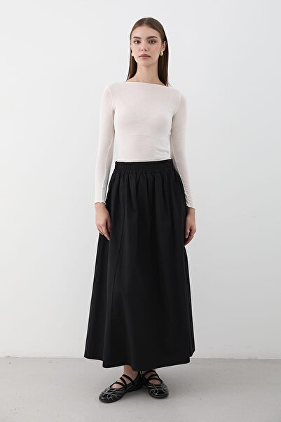 JASTE Fusta lungă maxi cu talie elastică pentru femei NEGRĂ