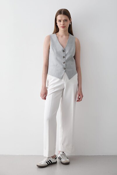 JASTE Kadın Astarlı Düğme Detaylı Yelek GRİ