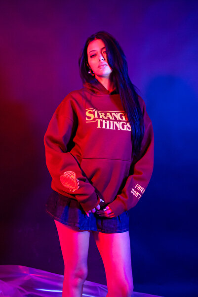 Bak Moda Friends Don't Lie cu imprimeu supradimensionat Hanorac unisex roșu c...