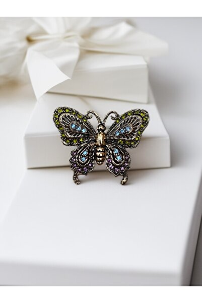 FAYRA ACCESSORIES Kristal Taşlı Kelebek Broş