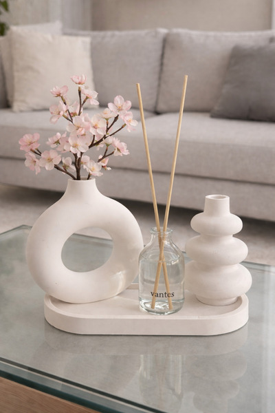 VANTES Dekoratif Vazo Oda Kokusu Set 3lü Obje-biblo-oda Kokusu Japon Kirazı (ÇİÇEK DAHİL DEGİLDİR)