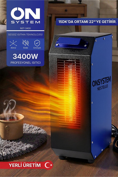 ON SYSTEM Elektrikli Isıtıcı 3400W, 3 Kademeli Isı Ayarı, Sessiz Fan, Termost...