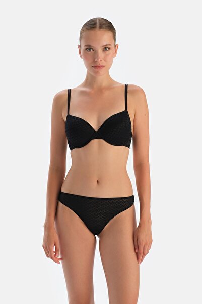 Dagi Black Premium Lace and Rubber Detailed Thong Panties