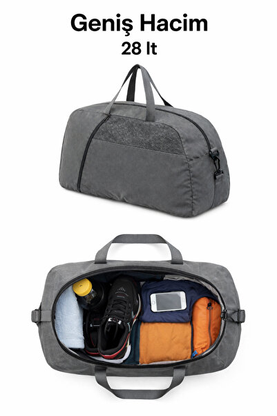 MUCCO Kaff Büyük Gri Önü Cepli Ayarlanabilir Omuz Askılı El Seyahat Spor Çant...