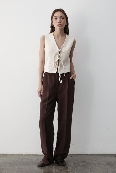 JASTE Γυναικείο λινό γιλέκο με κορδόνι NATURAL