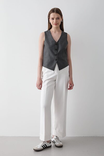 JASTE Women's Lined Button Detailed Vest Anthracite