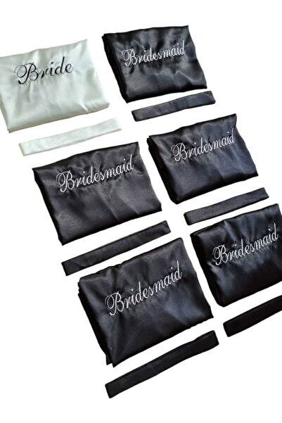 Lasilla 1 Bride Morning Gowns, 5 Black Bridesmaid Morning Gowns Set, Set of 6