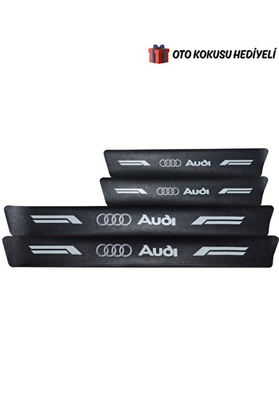 Autowise Audi Logolu Karbon Kapı Eşiği Koruyucu Bant Folyo 4'lü Set